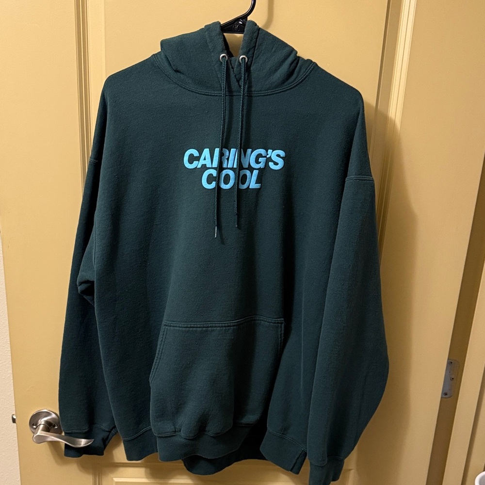 LONELY GHOST Dark Green Hoodie with Blue Text